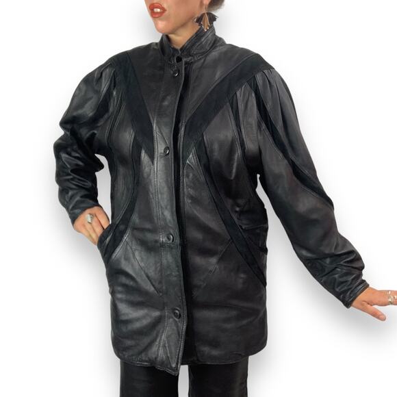 ❌SOLD❌Vintage MILAN LEATHERWEAR long black leather and suede jacket - Picture 8 of 13